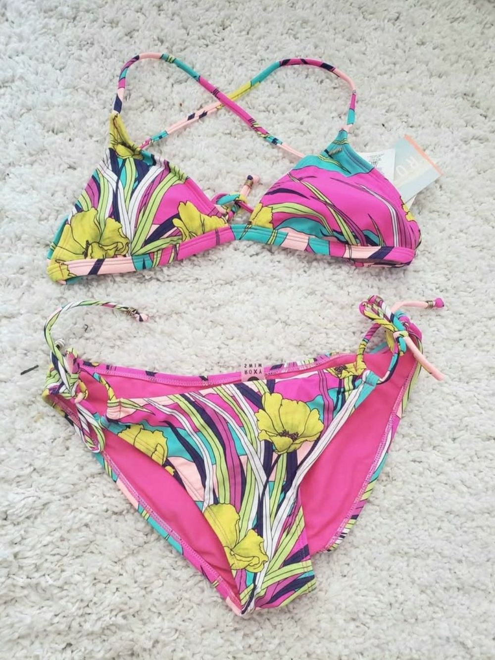 Roxy Pink Floral Tie-Side Bikini Set